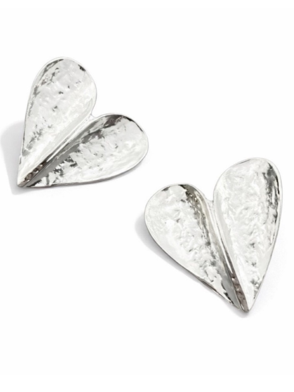 New! Silver Hammered Heart Statement Earrings (3004) NWOT